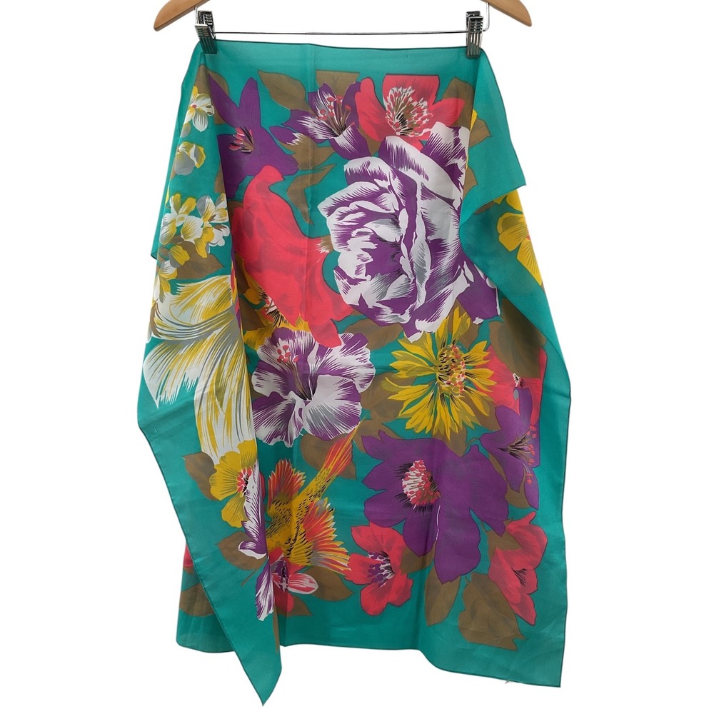 Valentina‎ Fiore Teal Floral Bird Scarf Made in Italy Tropical Square Wrap 30x30